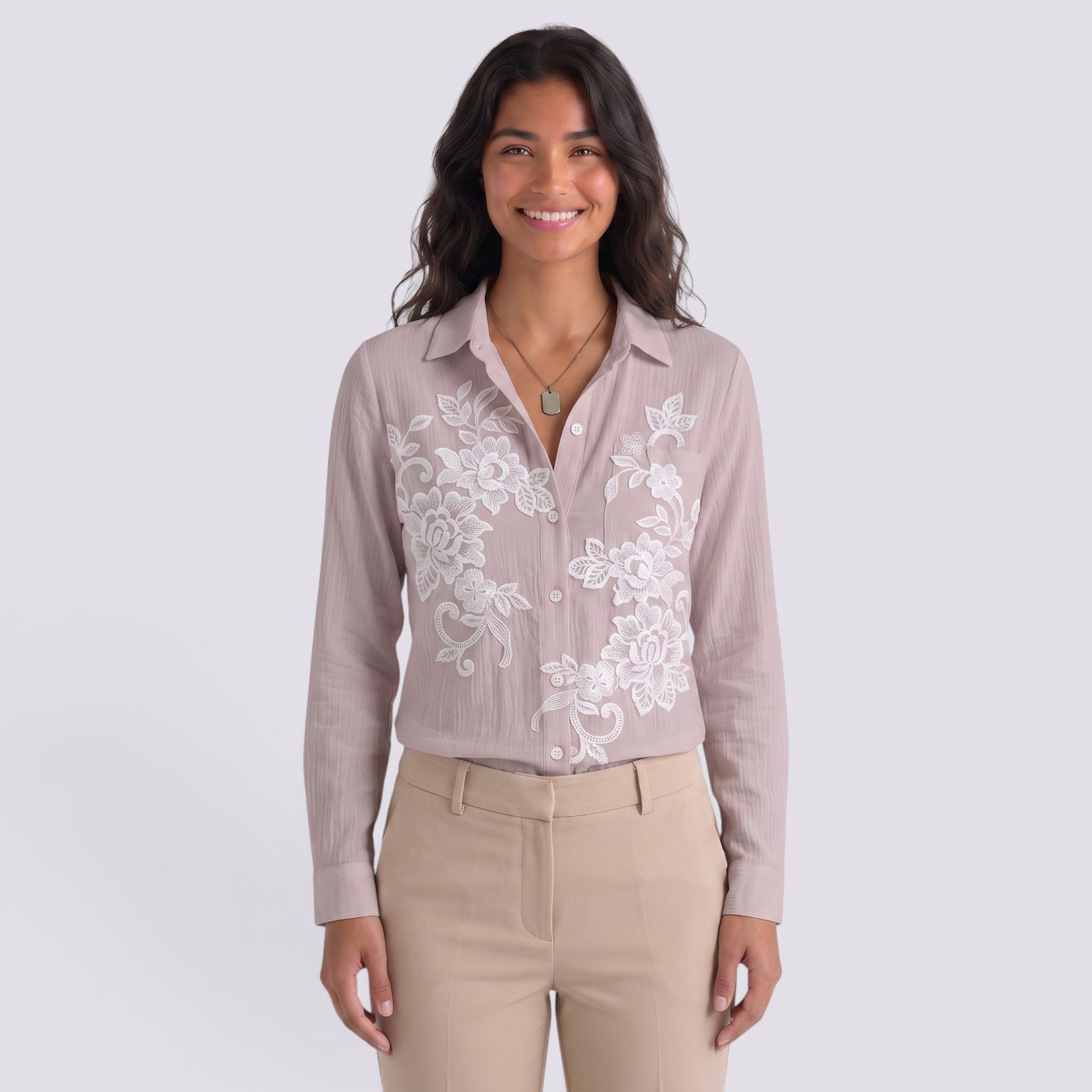 Camisa Mujer Estampada Manga Larga Cuello Solapa