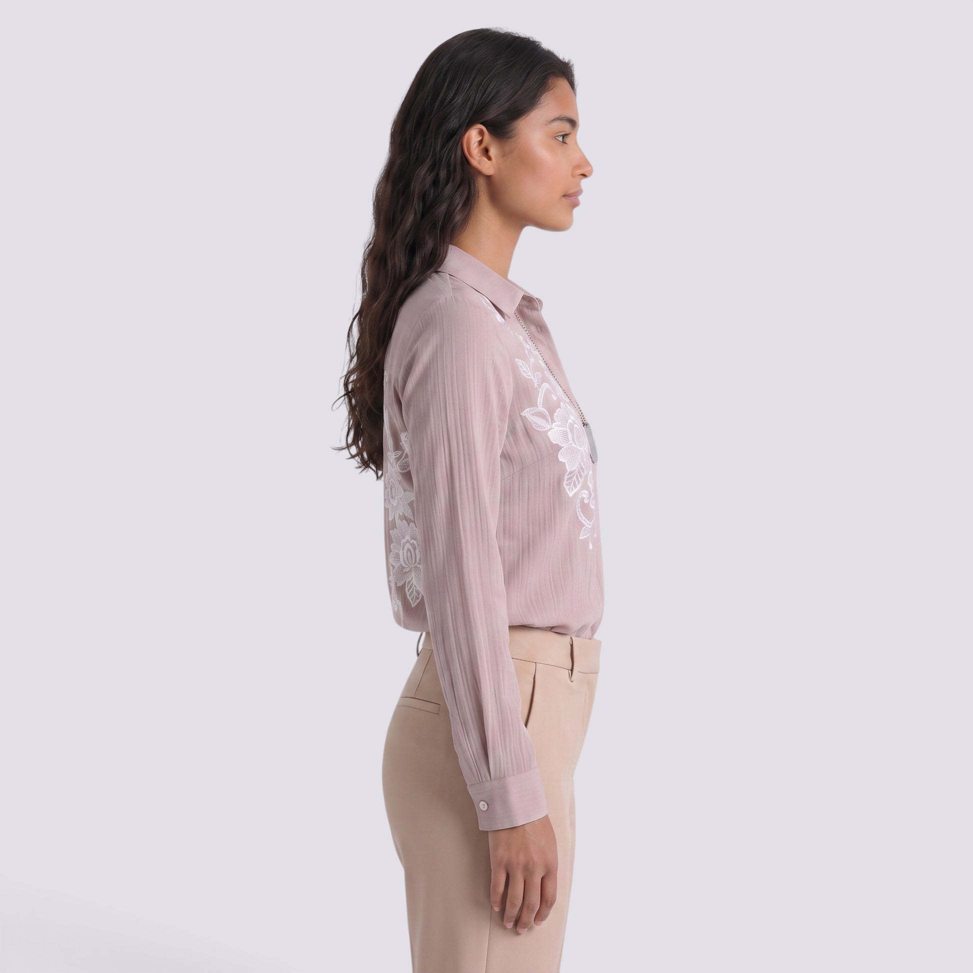 Camisa Mujer Estampada Manga Larga Cuello Solapa