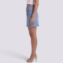 Minifalda vaquera de mujer con cintura asimétrica en azul, vista lateral