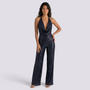 Mono Fiesta Lentejuelas Mujer Escote Halter - Negro, vista frontal