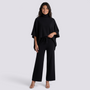 Conjunto Poncho Punto Mujer Pantalón Ancho - Negro - vista frontal