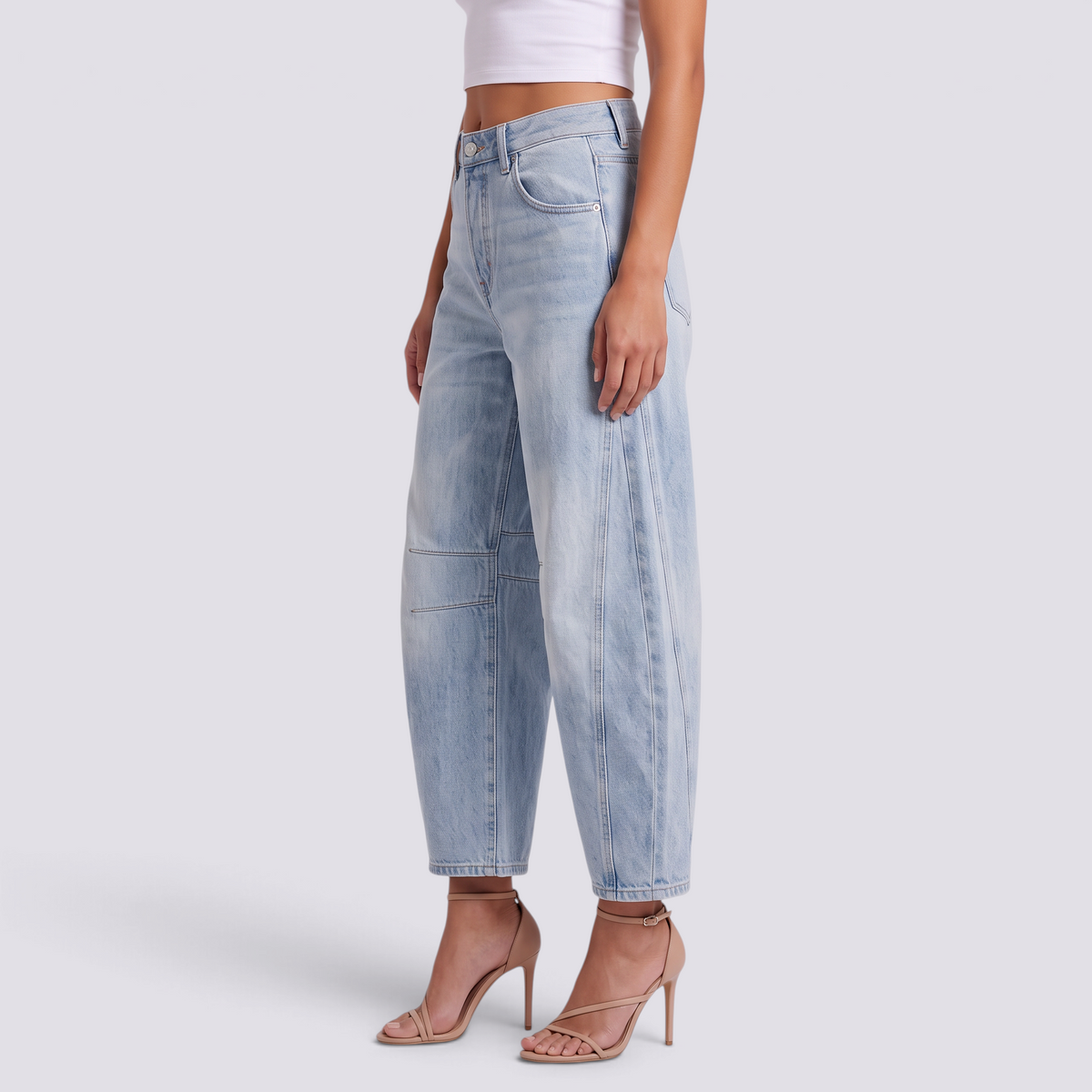 Pantalón balloon de mujer efecto vaquero en azul claro, vista lateral