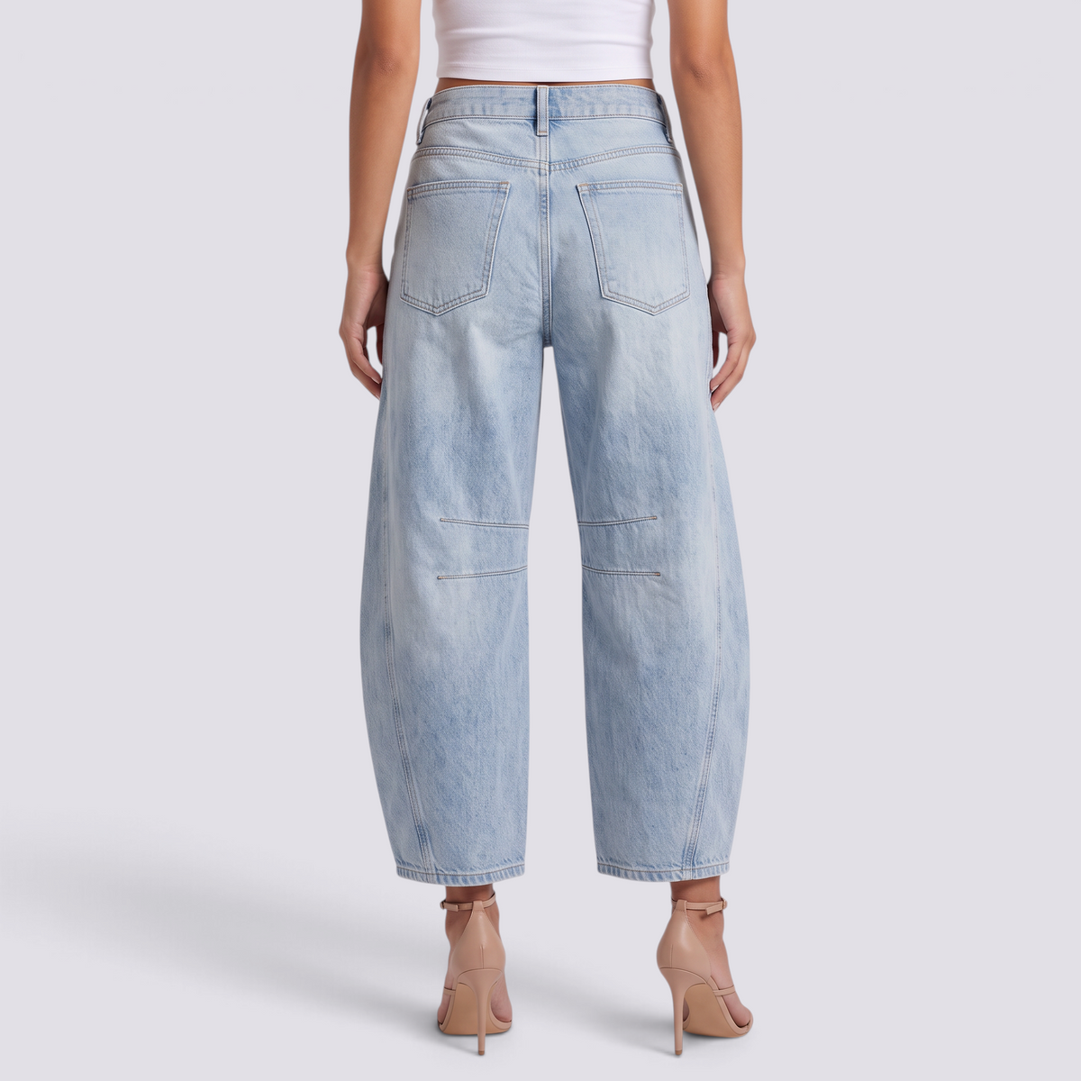 Pantalón balloon de mujer efecto vaquero en azul claro, vista trasera