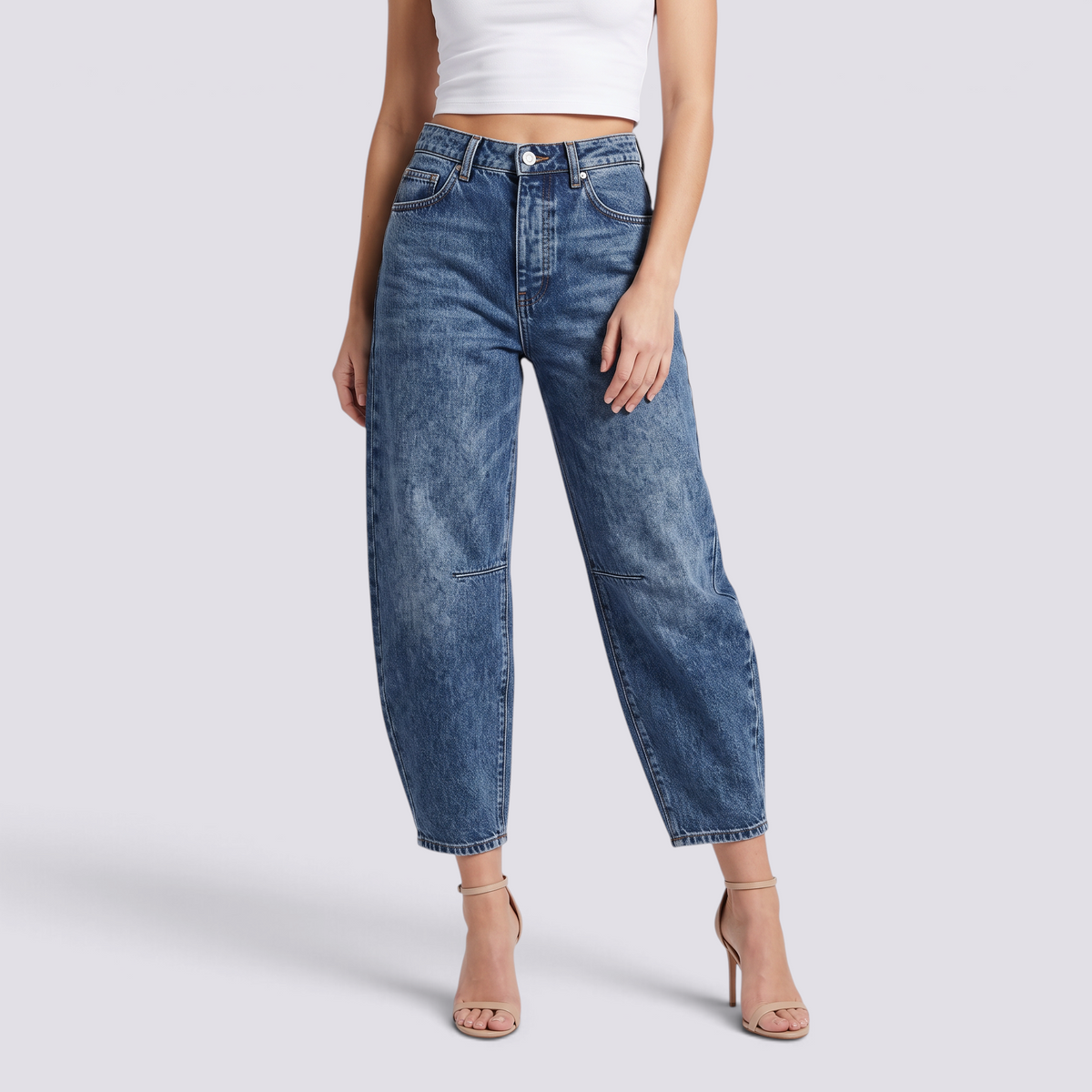 Pantalón balloon de mujer efecto vaquero en azul oscuro, vista frontal