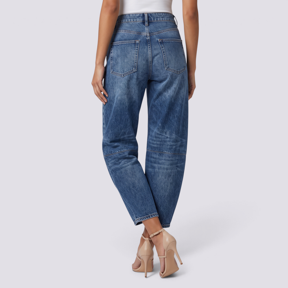 Pantalón balloon de mujer efecto vaquero en azul oscuro, vista trasera