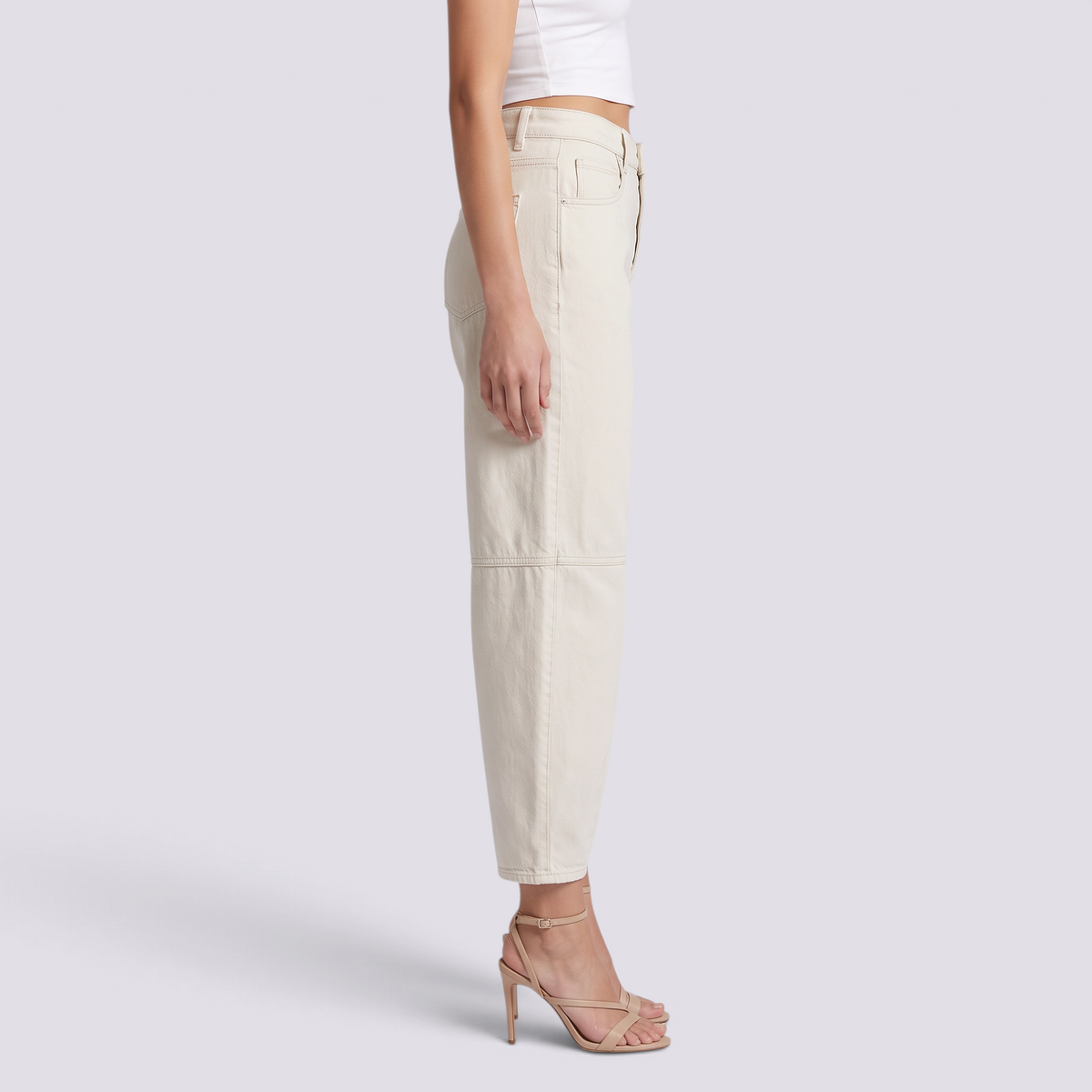 Pantalón balloon de mujer efecto vaquero en blanco, vista lateral