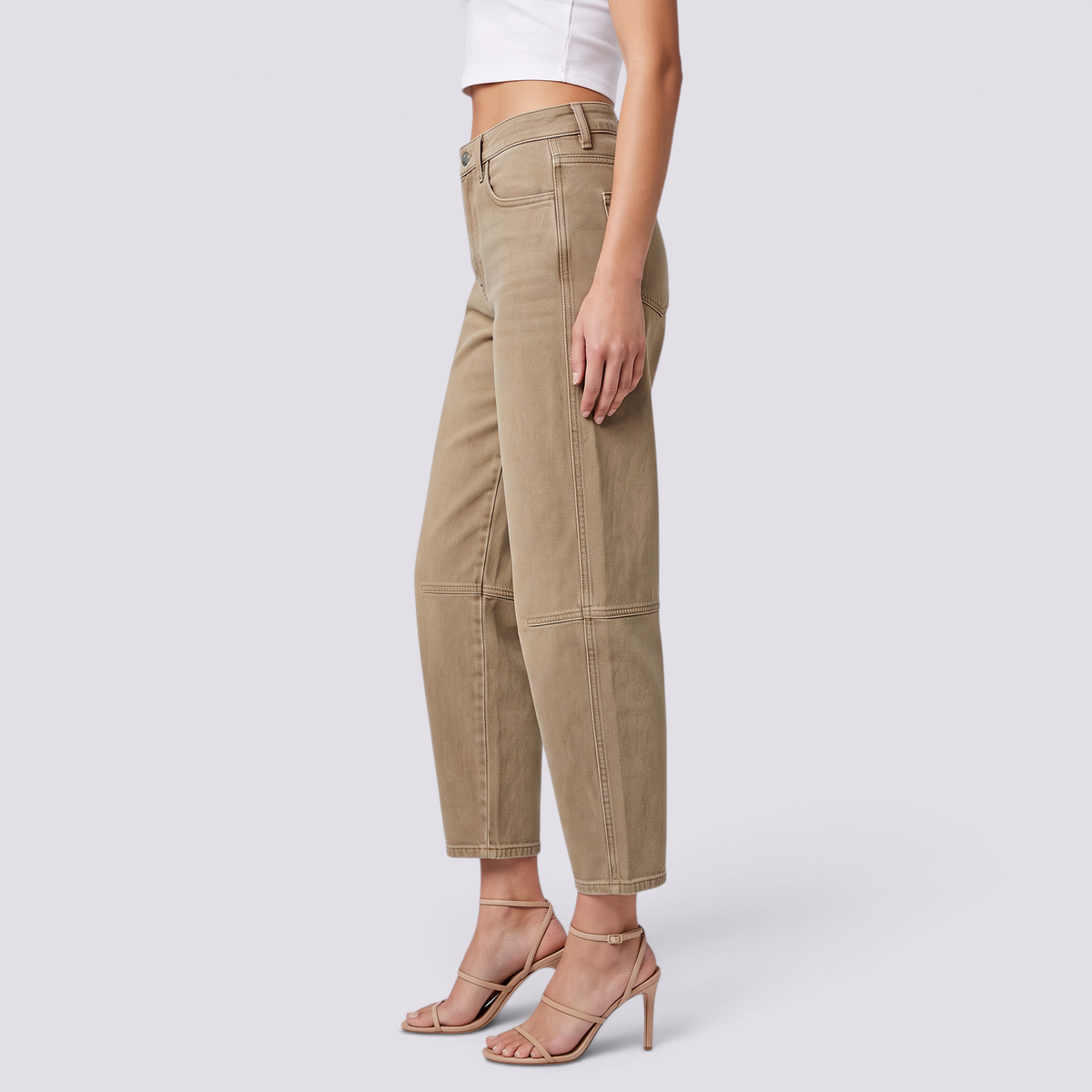 Pantalón balloon de mujer efecto vaquero en caqui, vista lateral
