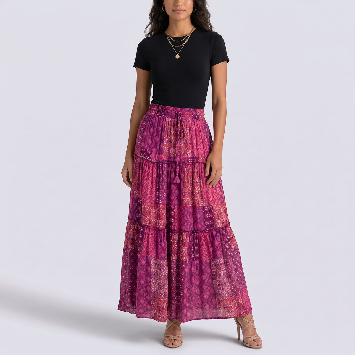Falda Larga Mujer Boho Cintura Alta