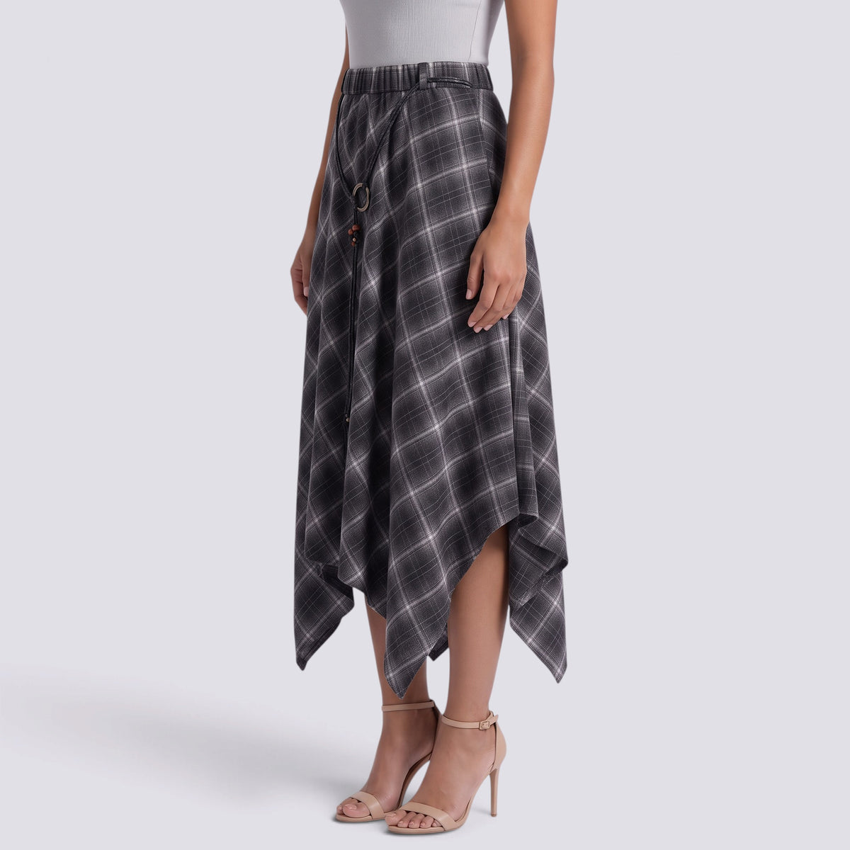 Falda Midi Mujer Cuadros Asimétrica