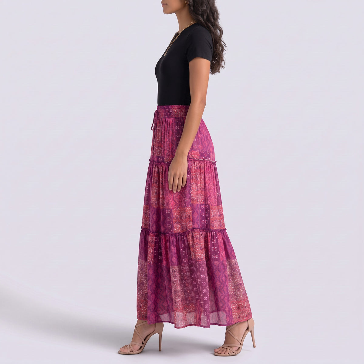 Falda Larga Mujer Boho Cintura Alta