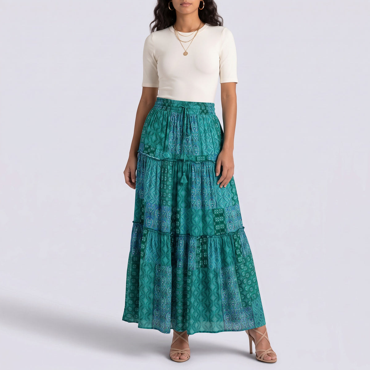 Falda Larga Mujer Boho Cintura Alta