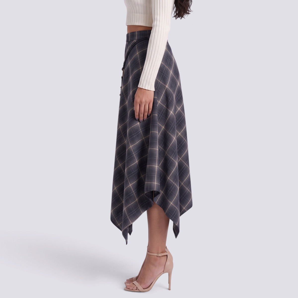 Falda Midi Mujer Cuadros Asimétrica