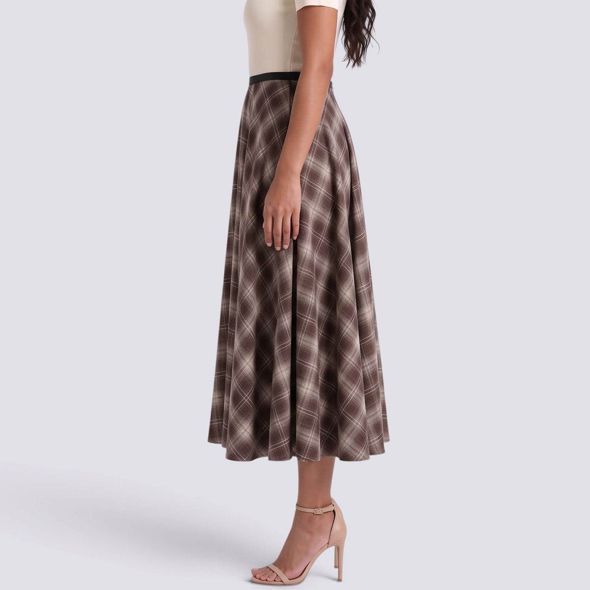 Falda Midi Mujer Cuadros Cintura Alta