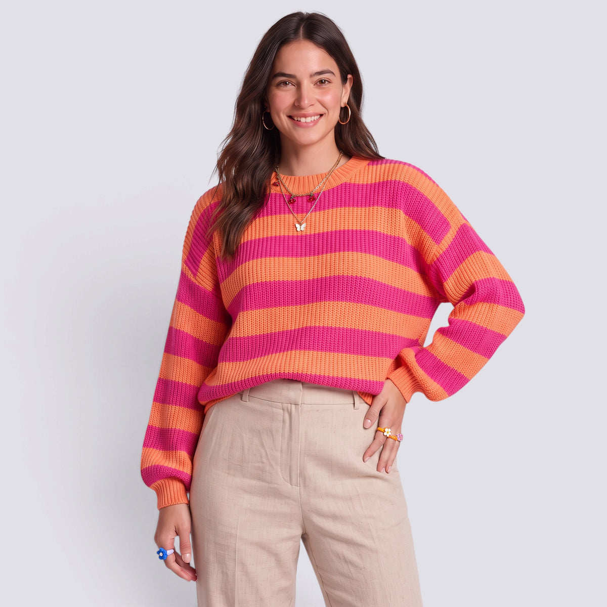 Jersey Mujer de Rayas Cuello Redondo