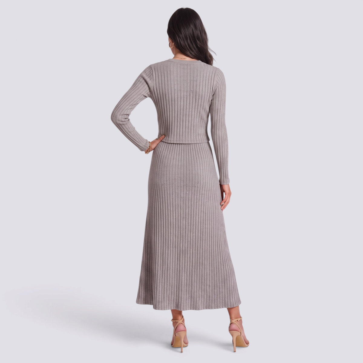 Conjunto Punto Mujer Cárdigan Falda Midi