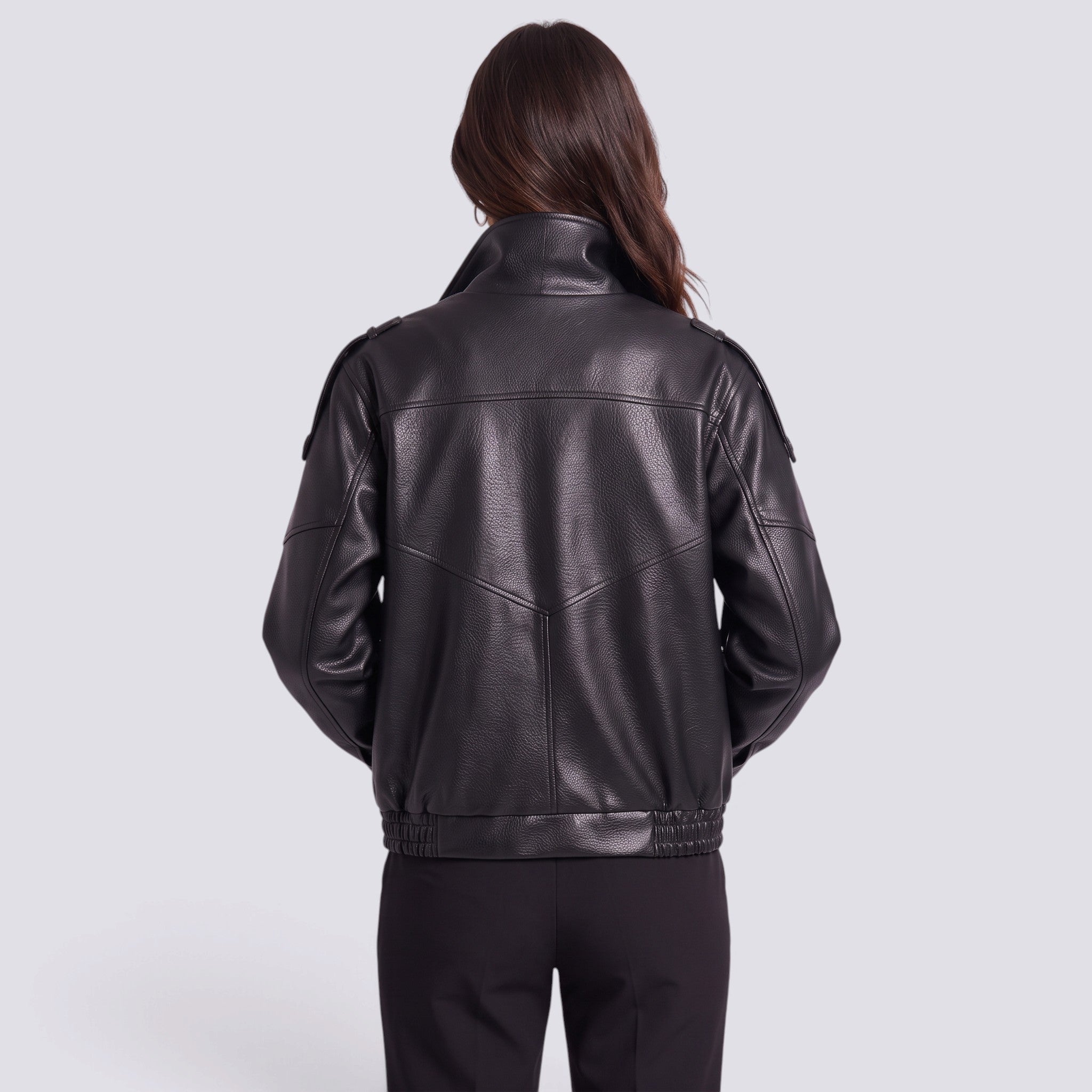Chaqueta Mujer Efecto Piel Cuello Alto