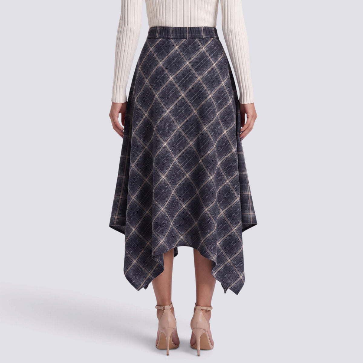 Falda Midi Mujer Cuadros Asimétrica