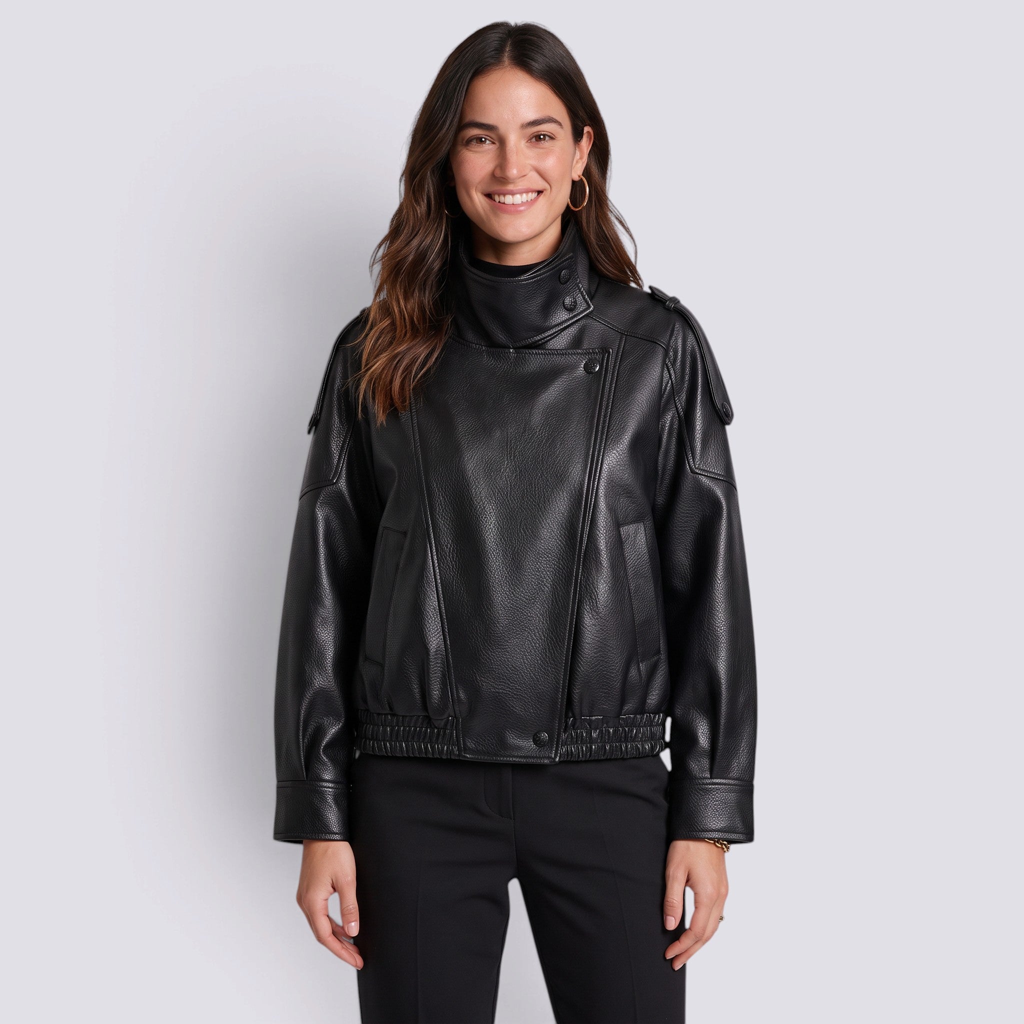 Chaqueta Mujer Efecto Piel Cuello Alto