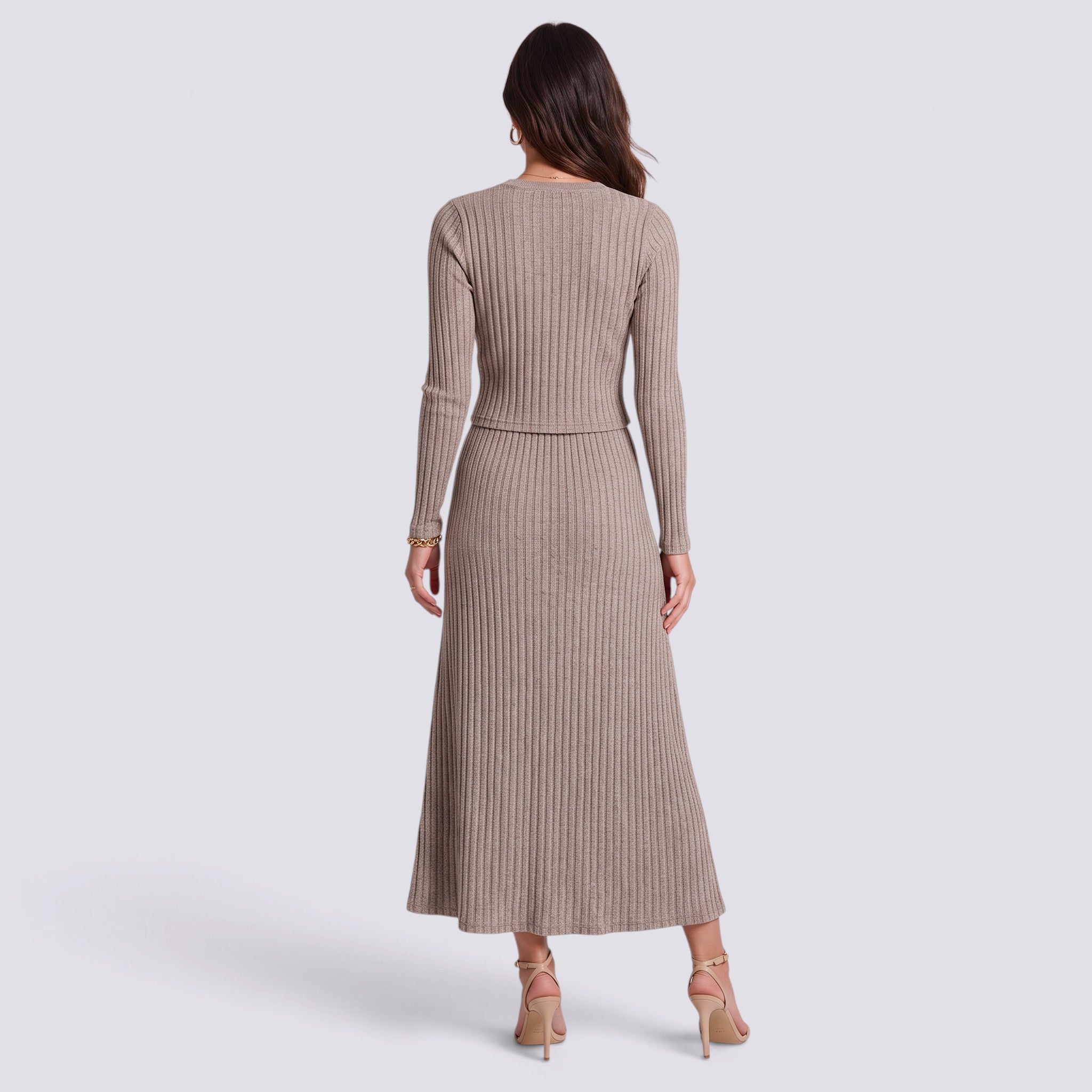 Conjunto Punto Mujer Cárdigan Falda Midi
