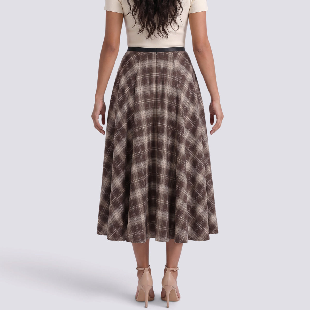 Falda Midi Mujer Cuadros Cintura Alta