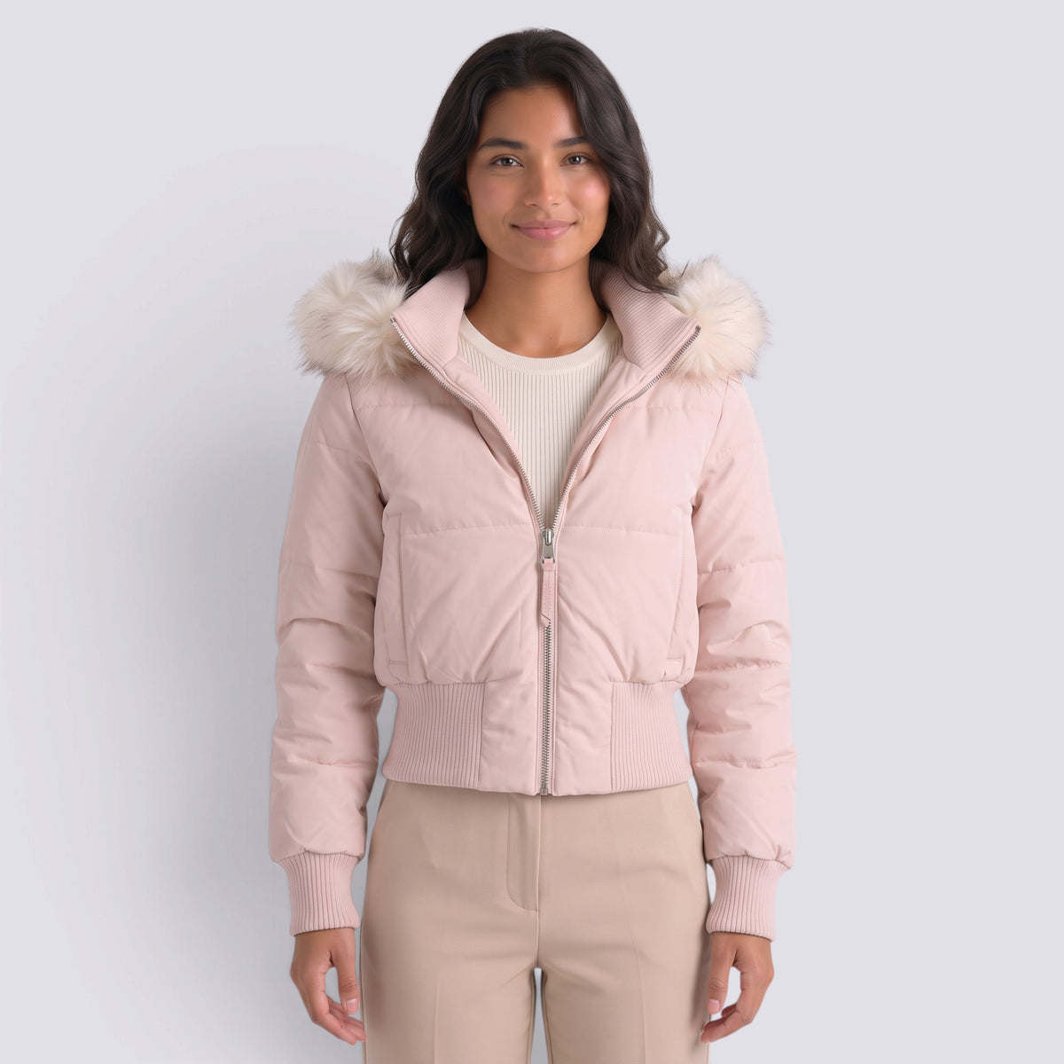 Chaqueta Mujer Acolchada Corta con Capucha