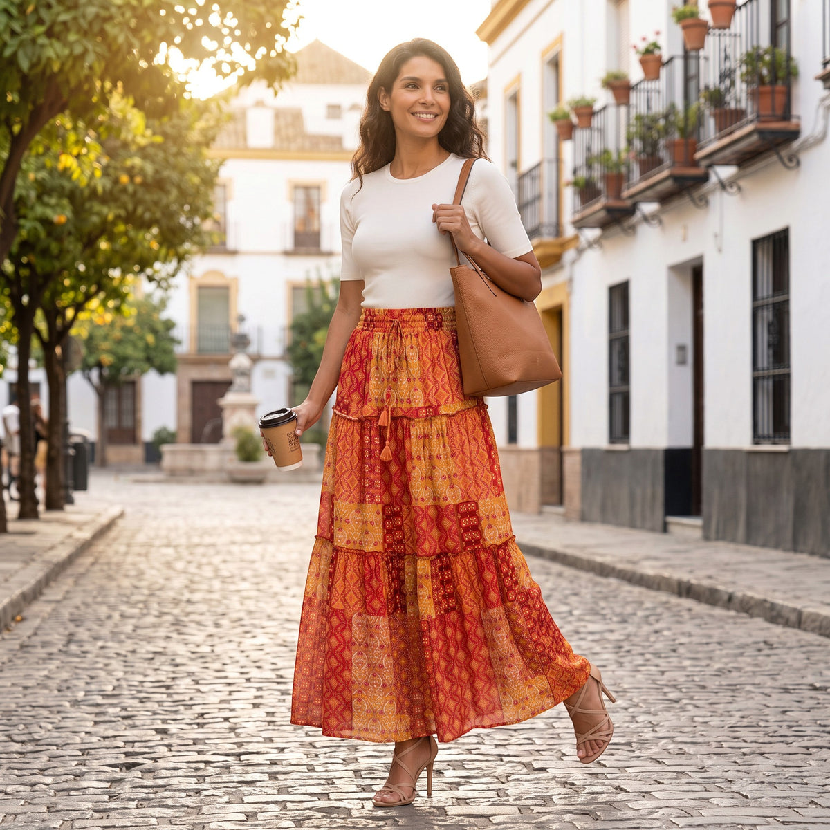 Falda Larga Mujer Boho Cintura Alta