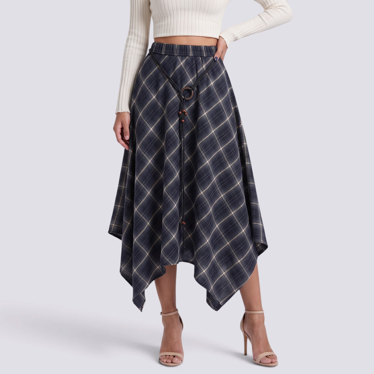Falda Midi Mujer Cuadros Asimétrica