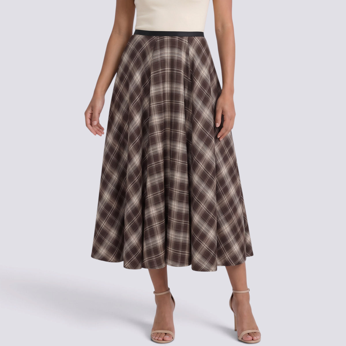 Falda Midi Mujer Cuadros Cintura Alta