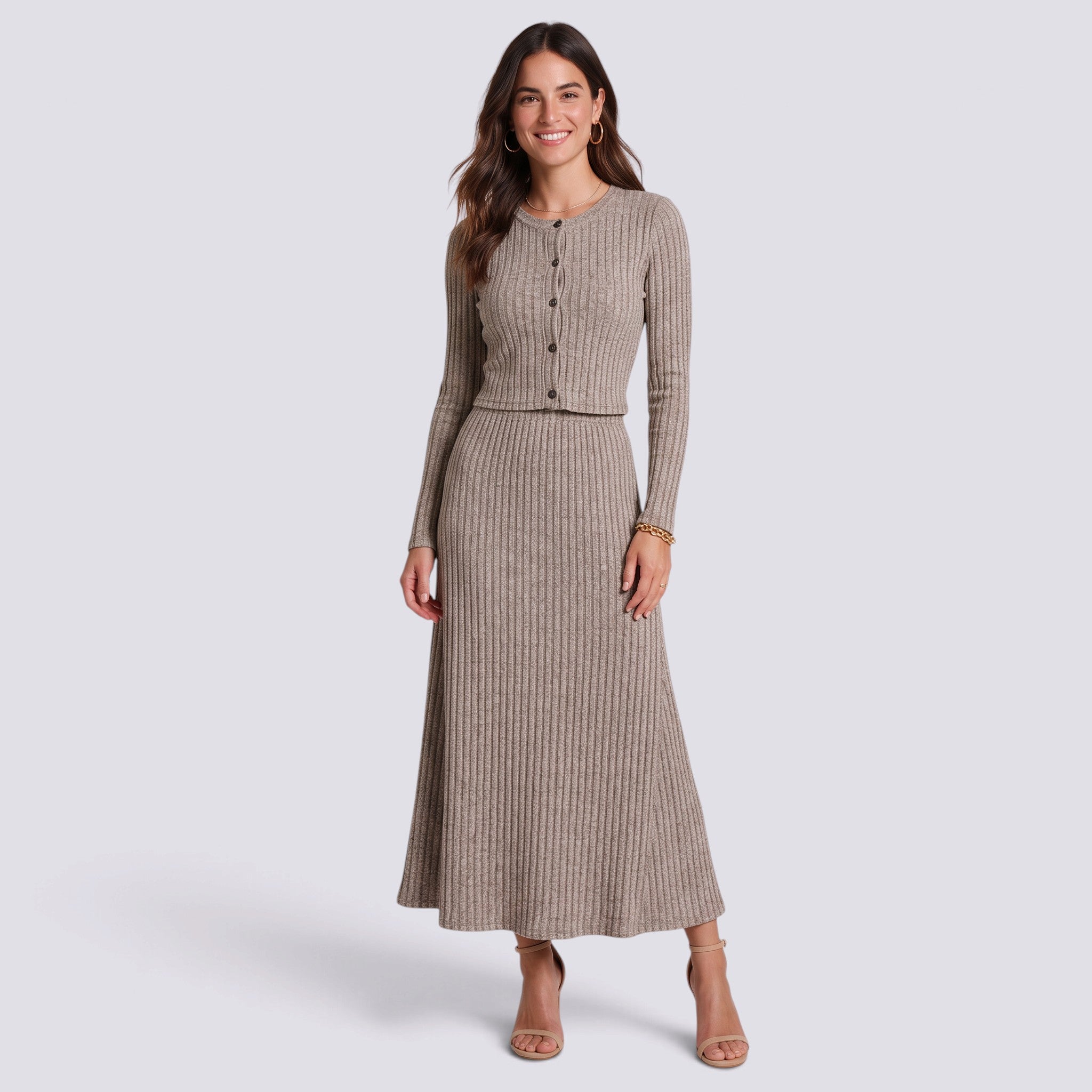 Conjunto Punto Mujer Cárdigan Falda Midi