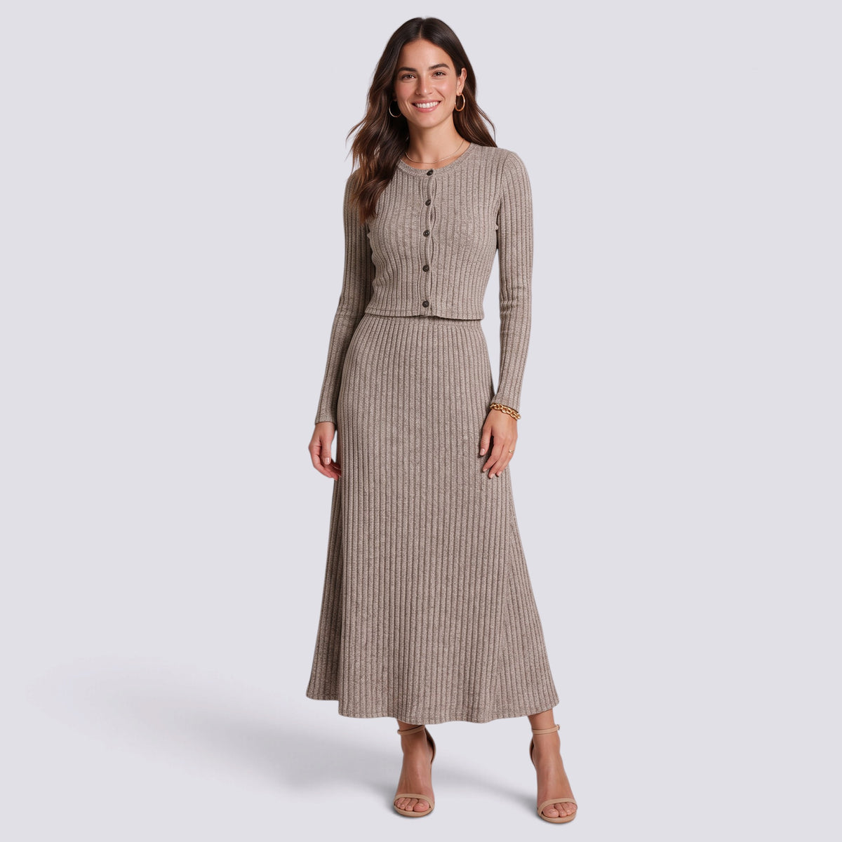 Conjunto Punto Mujer Cárdigan Falda Midi