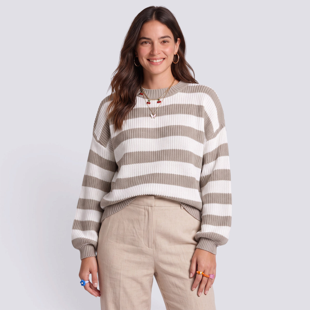 Jersey Mujer de Rayas Cuello Redondo
