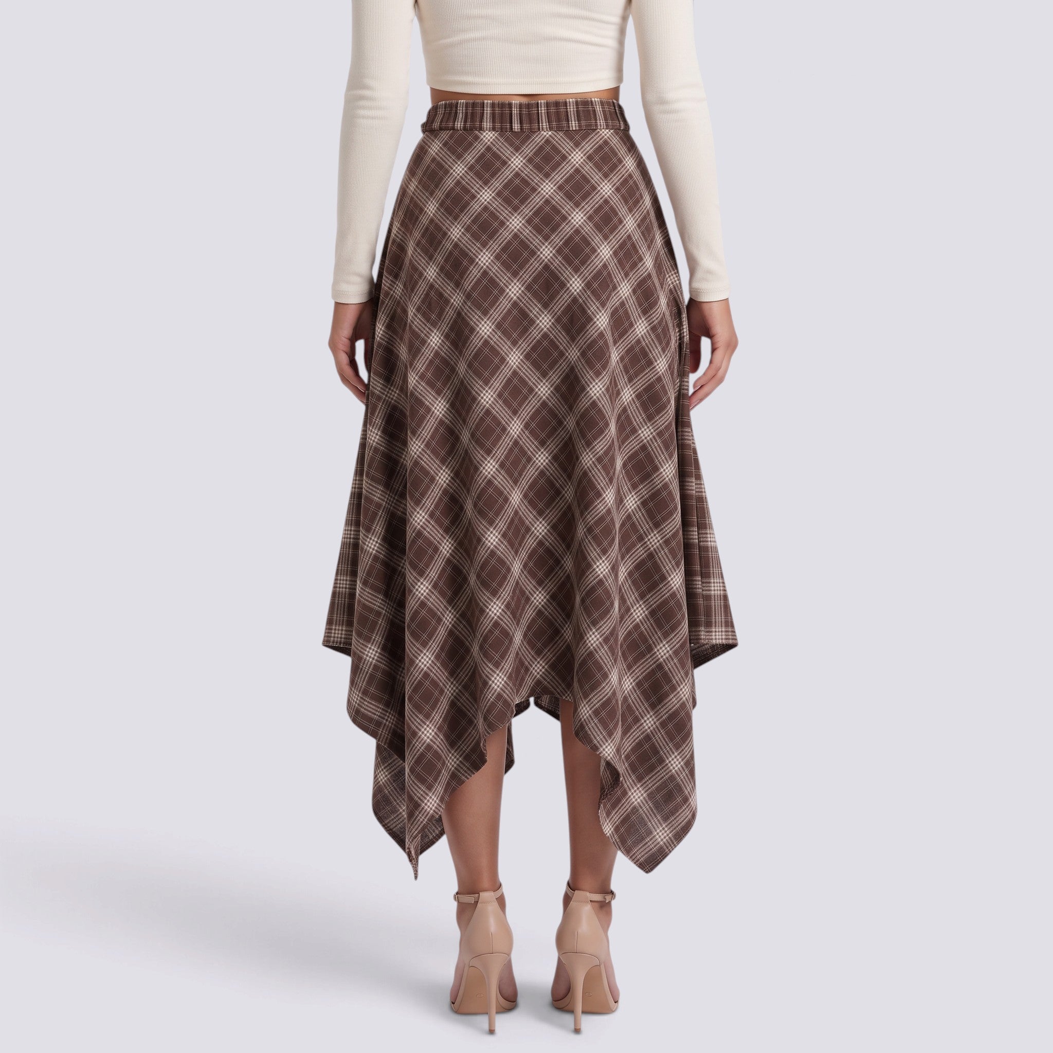 Falda Midi Mujer Cuadros Asimétrica
