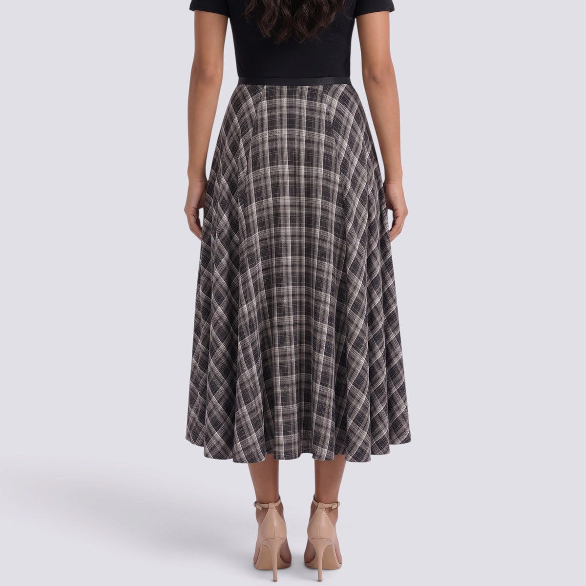 Falda Midi Mujer Cuadros Cintura Alta