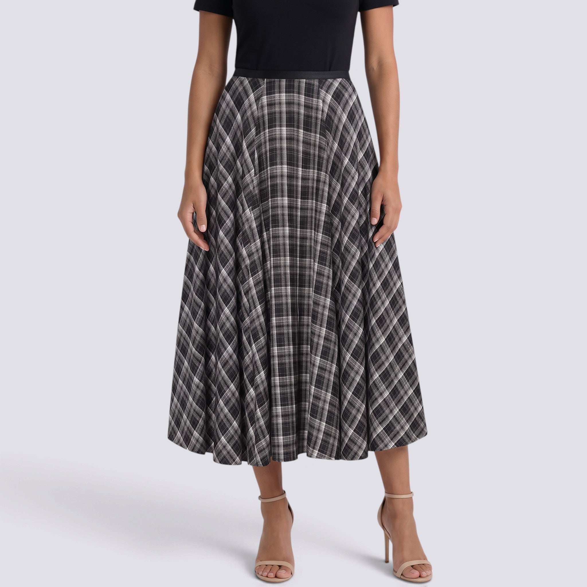 Falda Midi Mujer Cuadros Cintura Alta