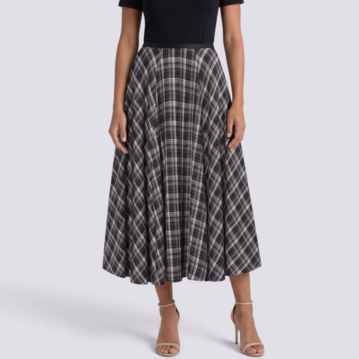 Falda Midi Mujer Cuadros Cintura Alta