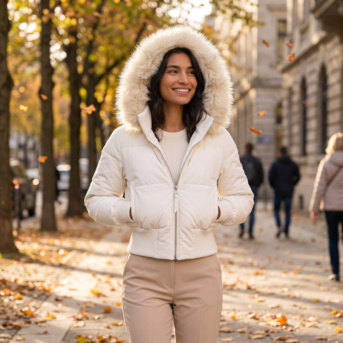 Chaqueta Mujer Acolchada Corta con Capucha