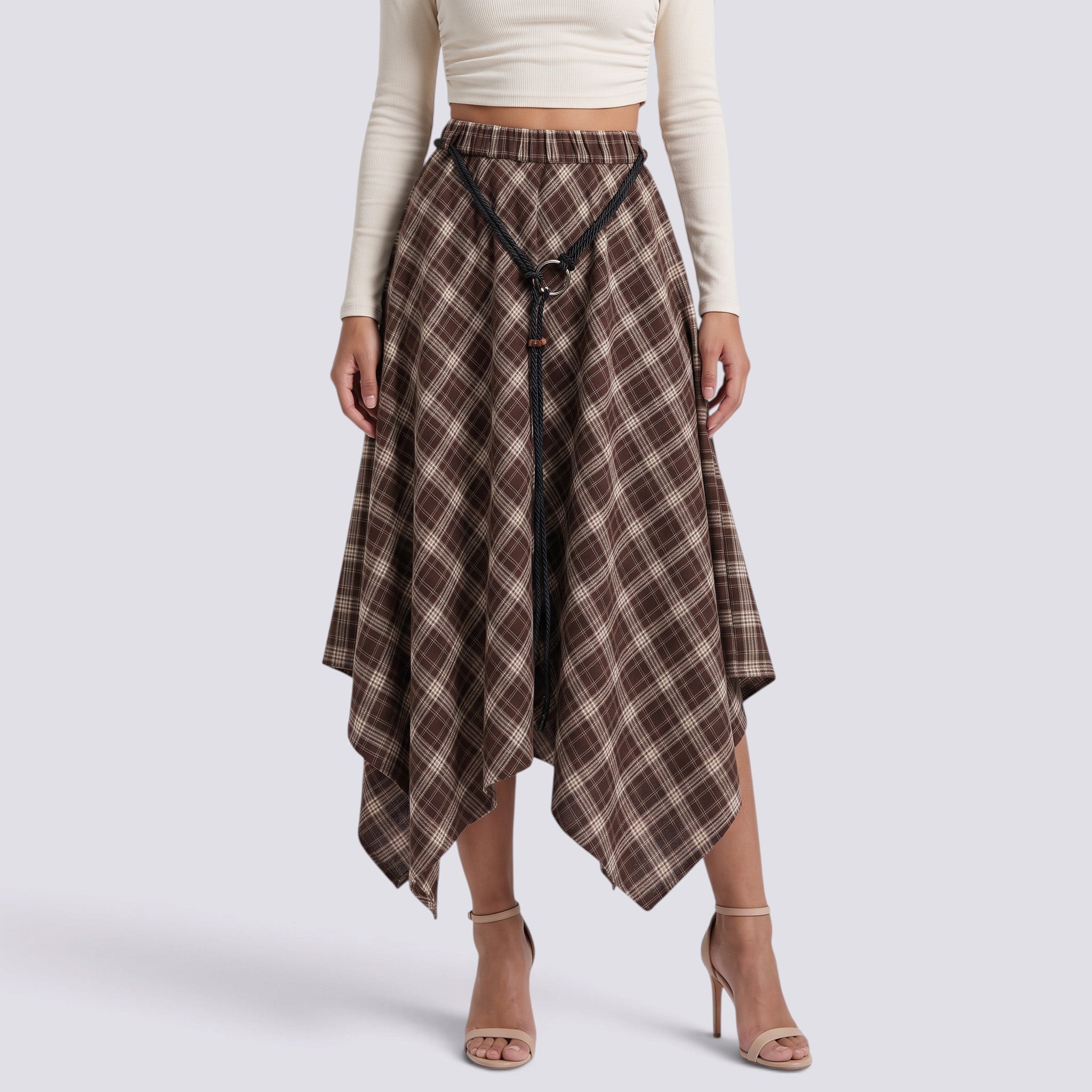 Falda Midi Mujer Cuadros Asimétrica