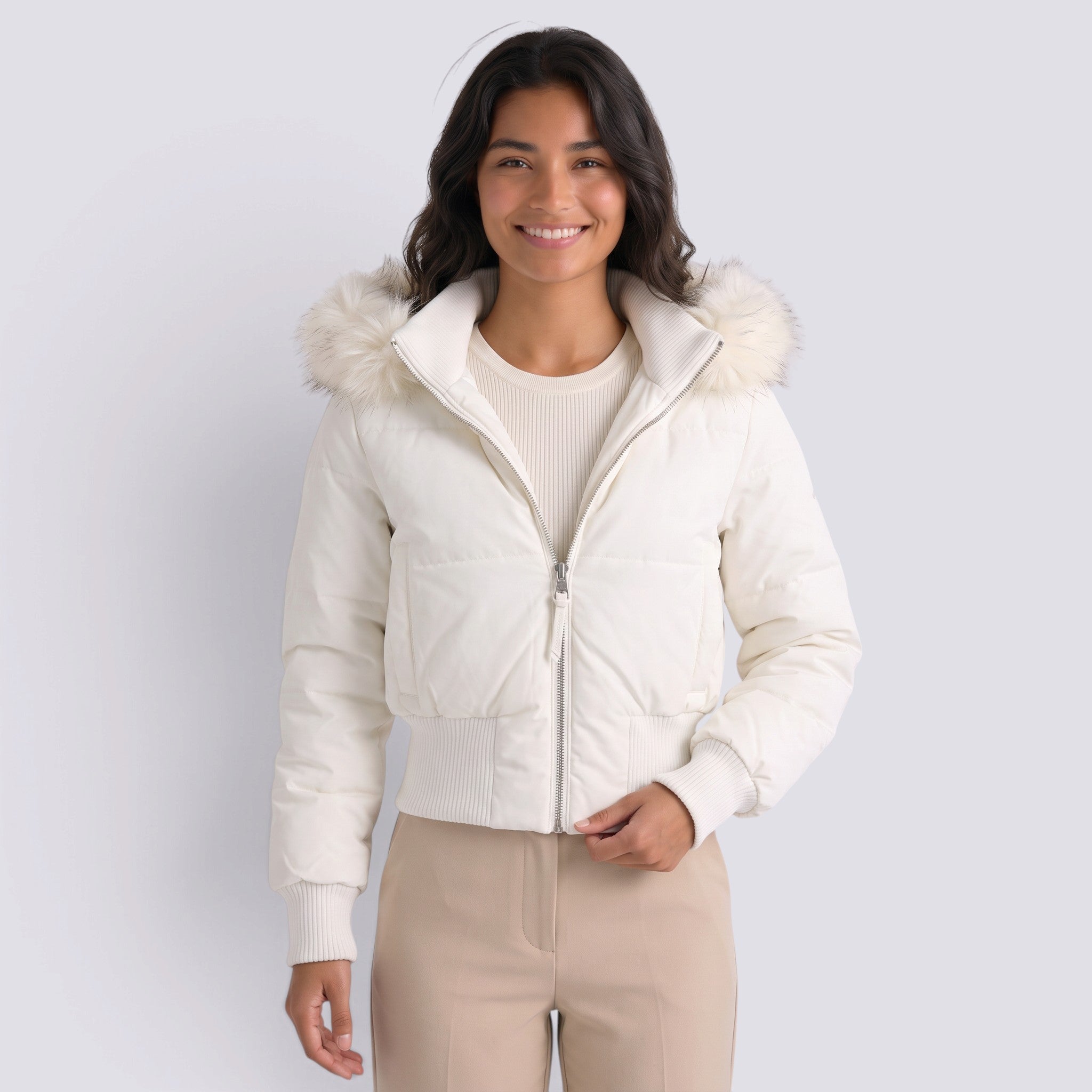 Chaqueta Mujer Acolchada Corta con Capucha