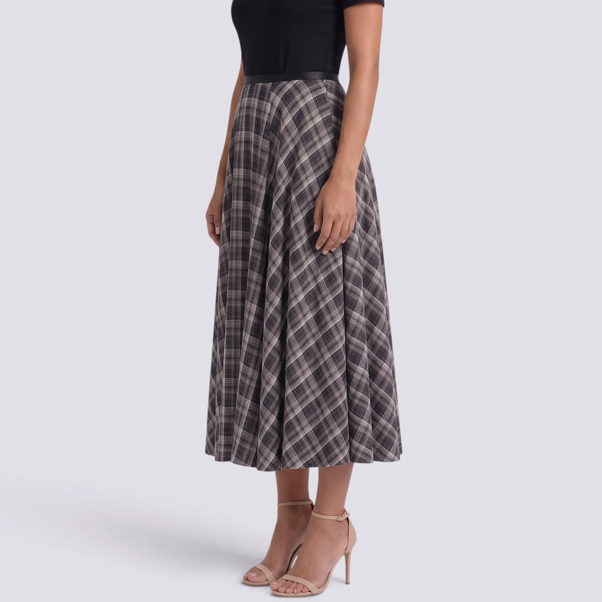 Falda Midi Mujer Cuadros Cintura Alta
