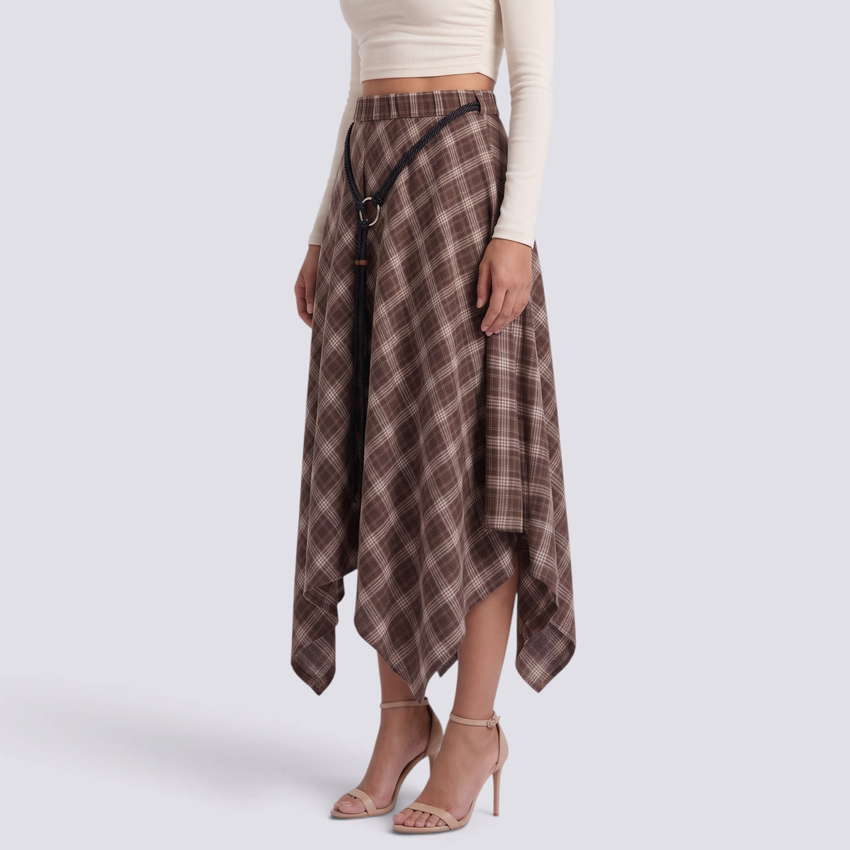 Falda Midi Mujer Cuadros Asimétrica