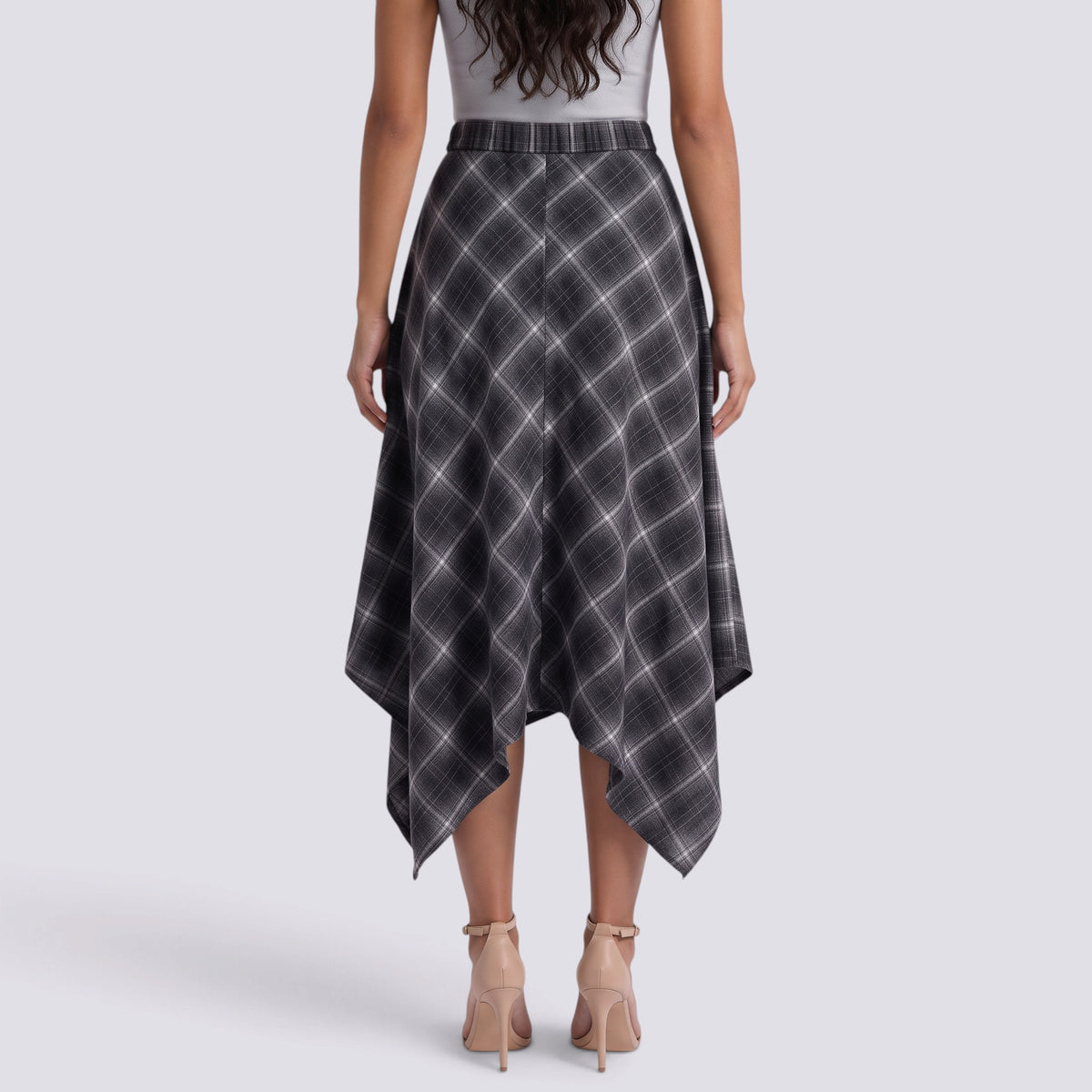Falda Midi Mujer Cuadros Asimétrica