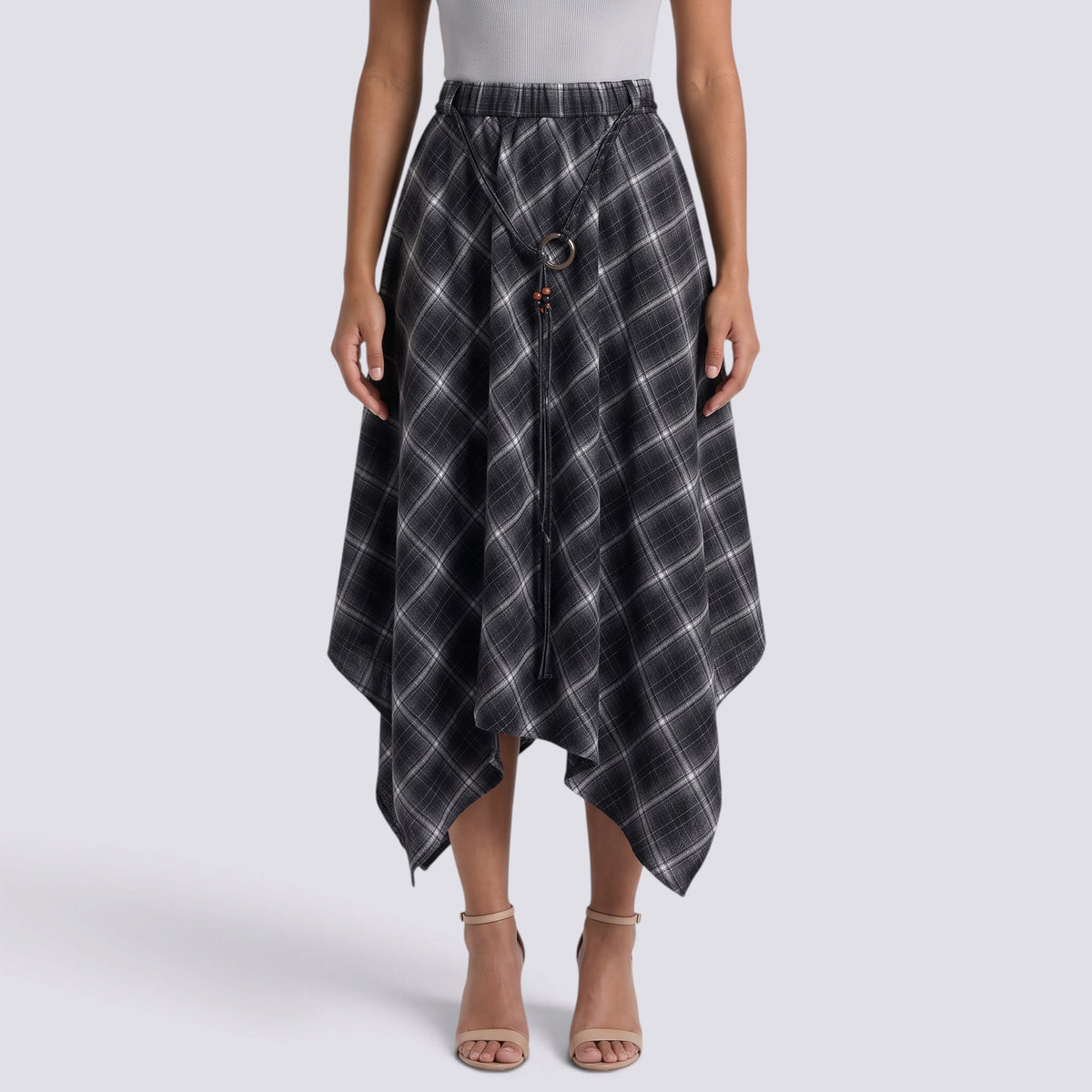 Falda Midi Mujer Cuadros Asimétrica
