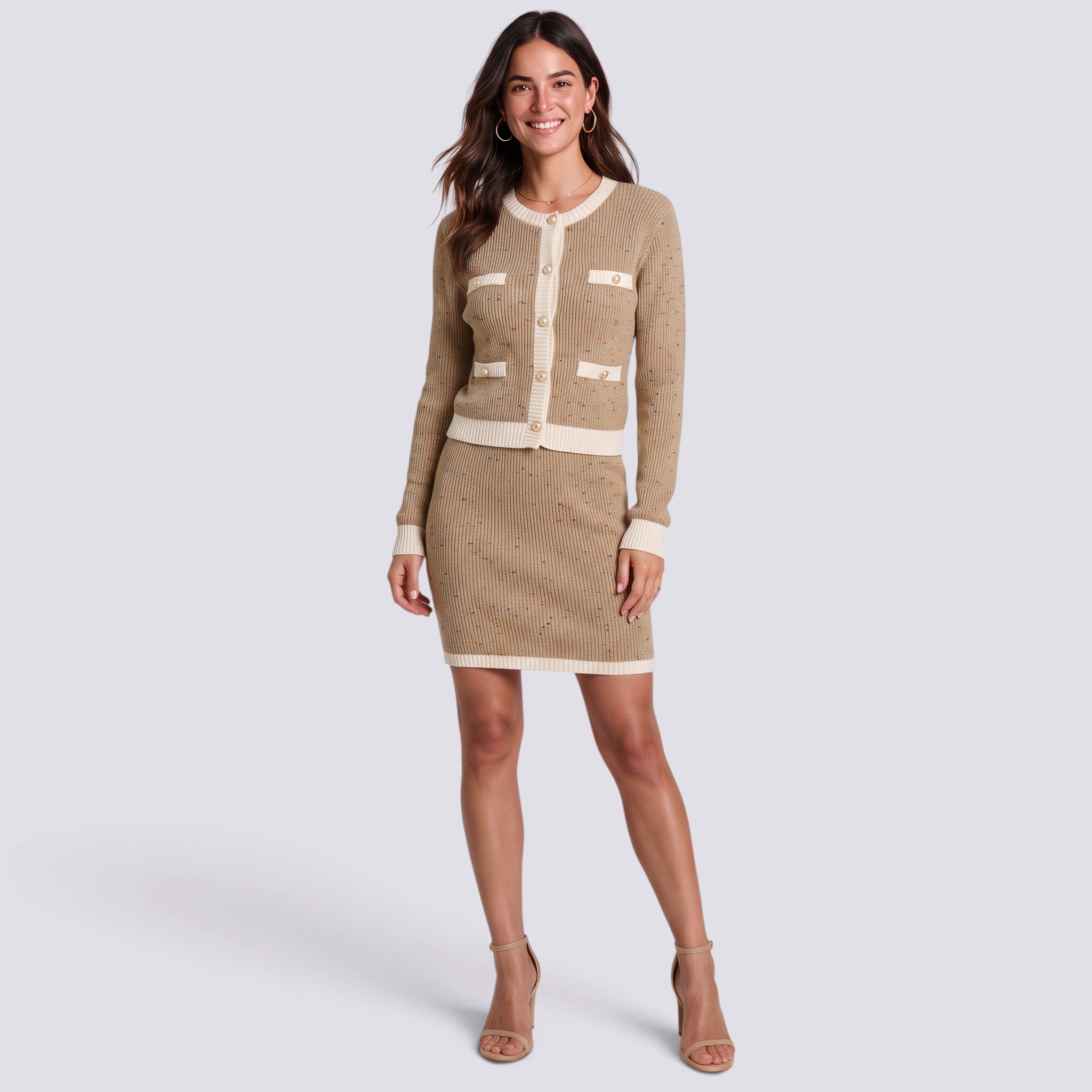 Conjunto Mujer de Punto Cárdigan y Falda