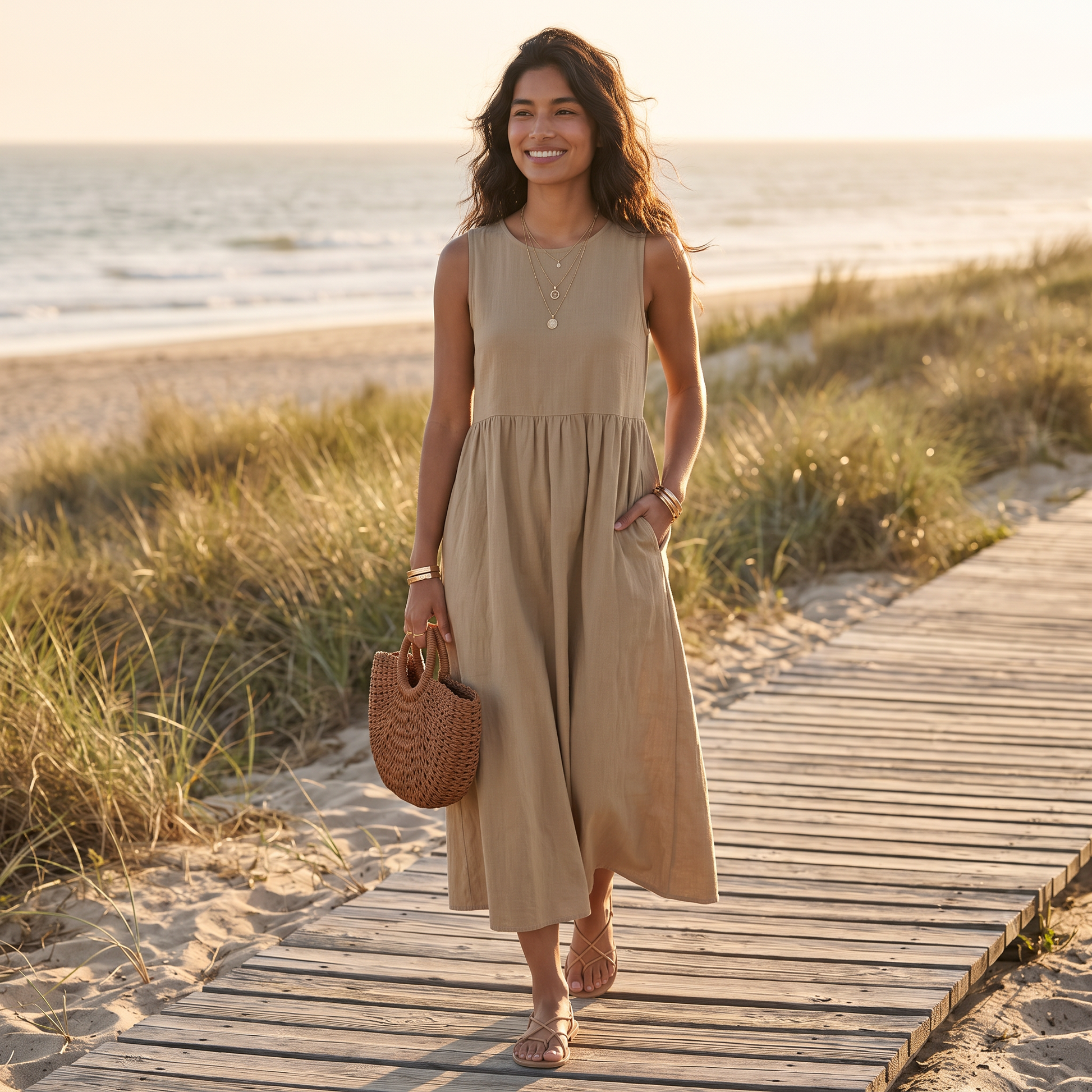 Vestido Midi Mujer Casual con Bolsillos - lifestyle