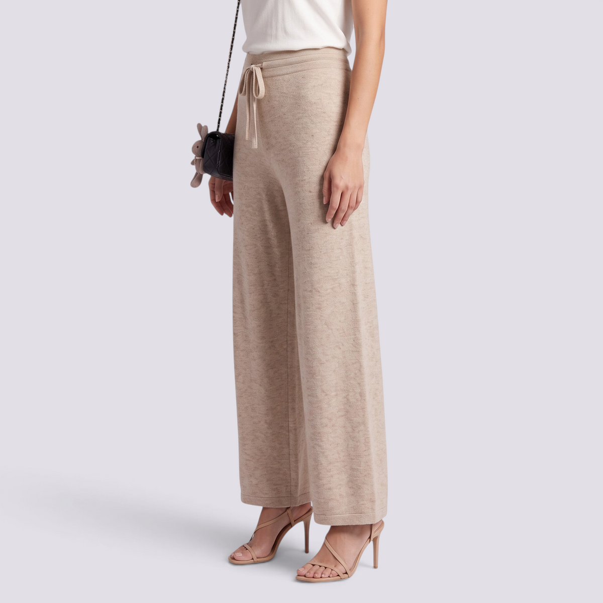 Pantalón Punto Ancho Mujer Cintura Alta - Albaricoque - Lateral