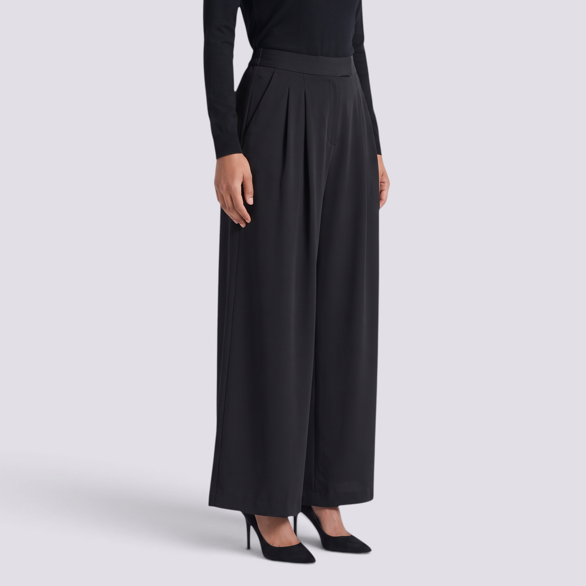 Pantalón Palazzo Plisado Mujer - Negro - Perfil