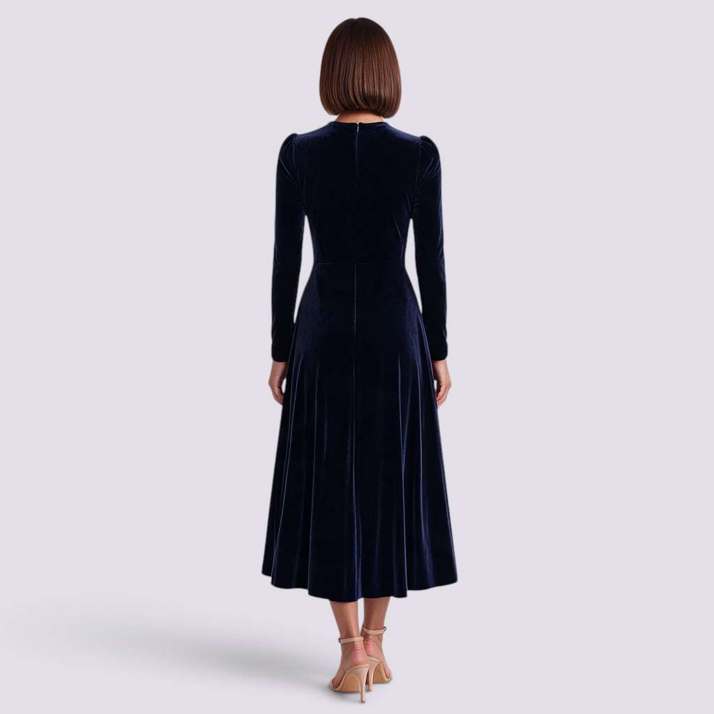 Vestido Terciopelo Azul Marino Espalda