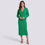 Conjunto mujer cárdigan y falda midi con botones dorados en color Verde, vista frontal