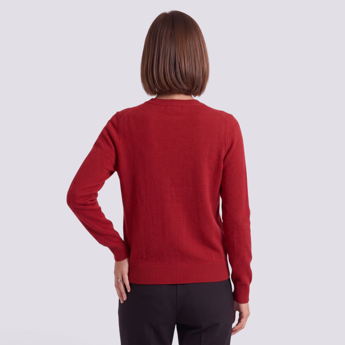 Cárdigan punto mujer cuello redondo rojo - vista trasera