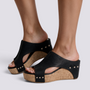 Sandalias de Plataforma Cuña Punta Abierta Mujer - Negro - Vista Lateral